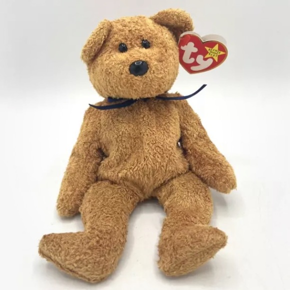 *FUZZ Tan Terry Bear, TY Beanie Babies, Rare, Tag Errors, 1998, Vintage - Picture 2 of 11